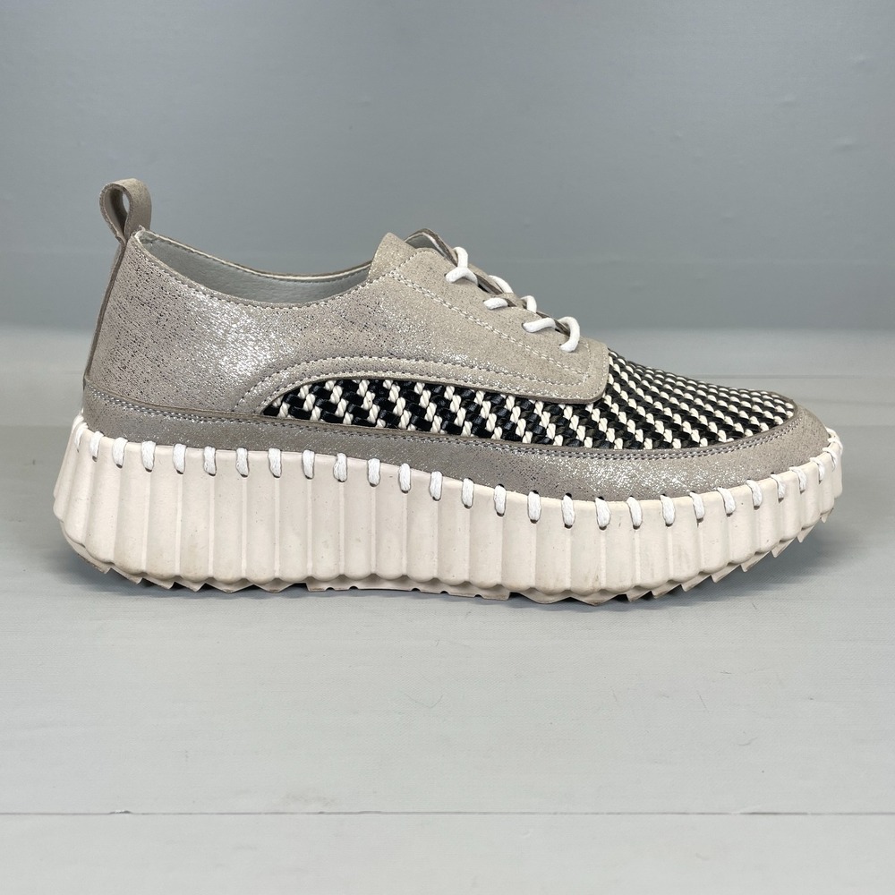 Bernie Mev Shoes Womens Size 38 Gray Woven Leather Slip On Comfort Wedge Sneaker